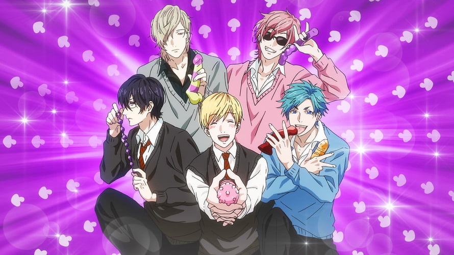 Sasaki and Miyano Anime Characters Group Photo with Pink Background HD wallpaper