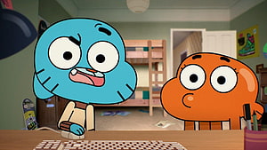 Gumball and Darwin at the Computer in The Amazing World of Gumball Bedroom Scene HD wallpaper