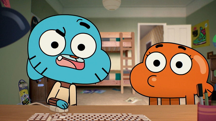 Gumball and Darwin at the Computer in The Amazing World of Gumball Bedroom Scene HD wallpaper