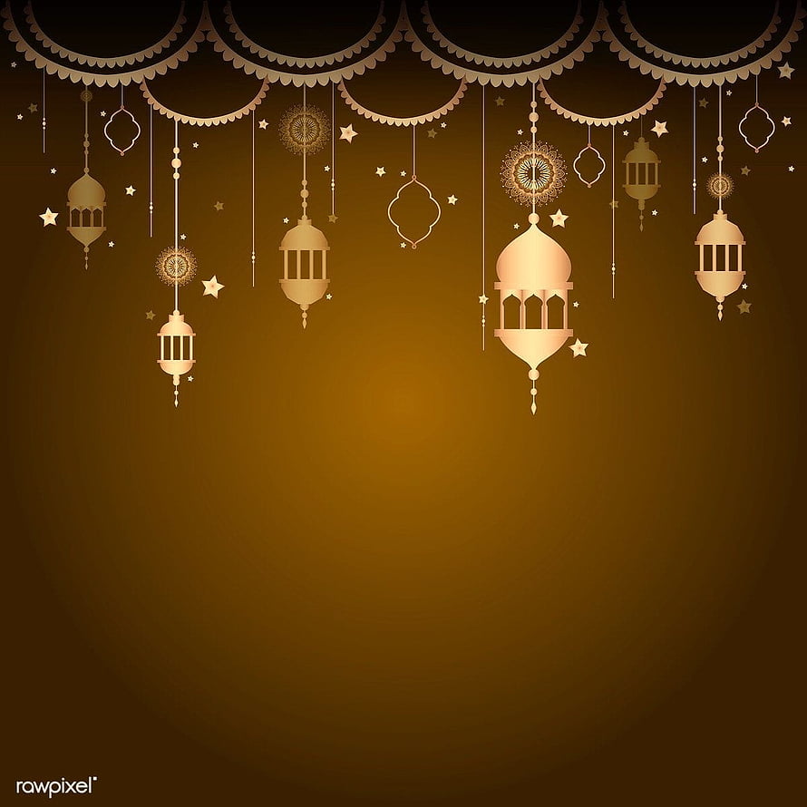 Eid Mubarak and Ramadan Lanterns Hanging Against a Golden Background HD phone wallpaper