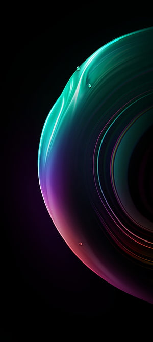 Abstract 3D Render of a Glossy Teal and Purple Sphere with Liquid Droplets on Black Background HD phone wallpaper