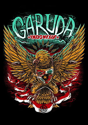 Garuda Indonesia Mythical Eagle Illustration With National Coat Of Arms And Red White Flag HD phone wallpaper
