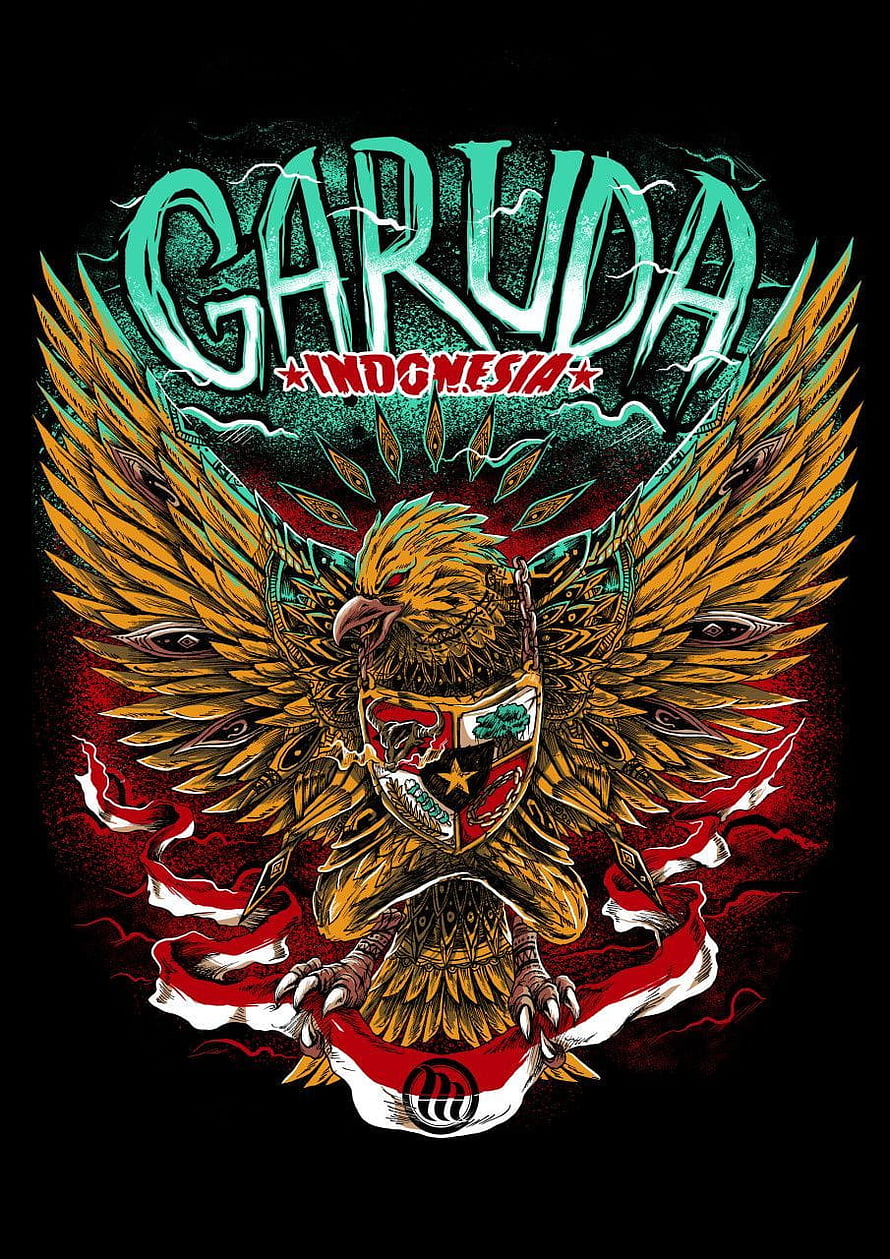 Garuda Indonesia Mythical Eagle Illustration With National Coat Of Arms And Red White Flag HD phone wallpaper