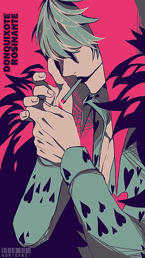Donquixote Rosinante from One Piece in a stylized anime illustration with a pink background HD phone wallpaper