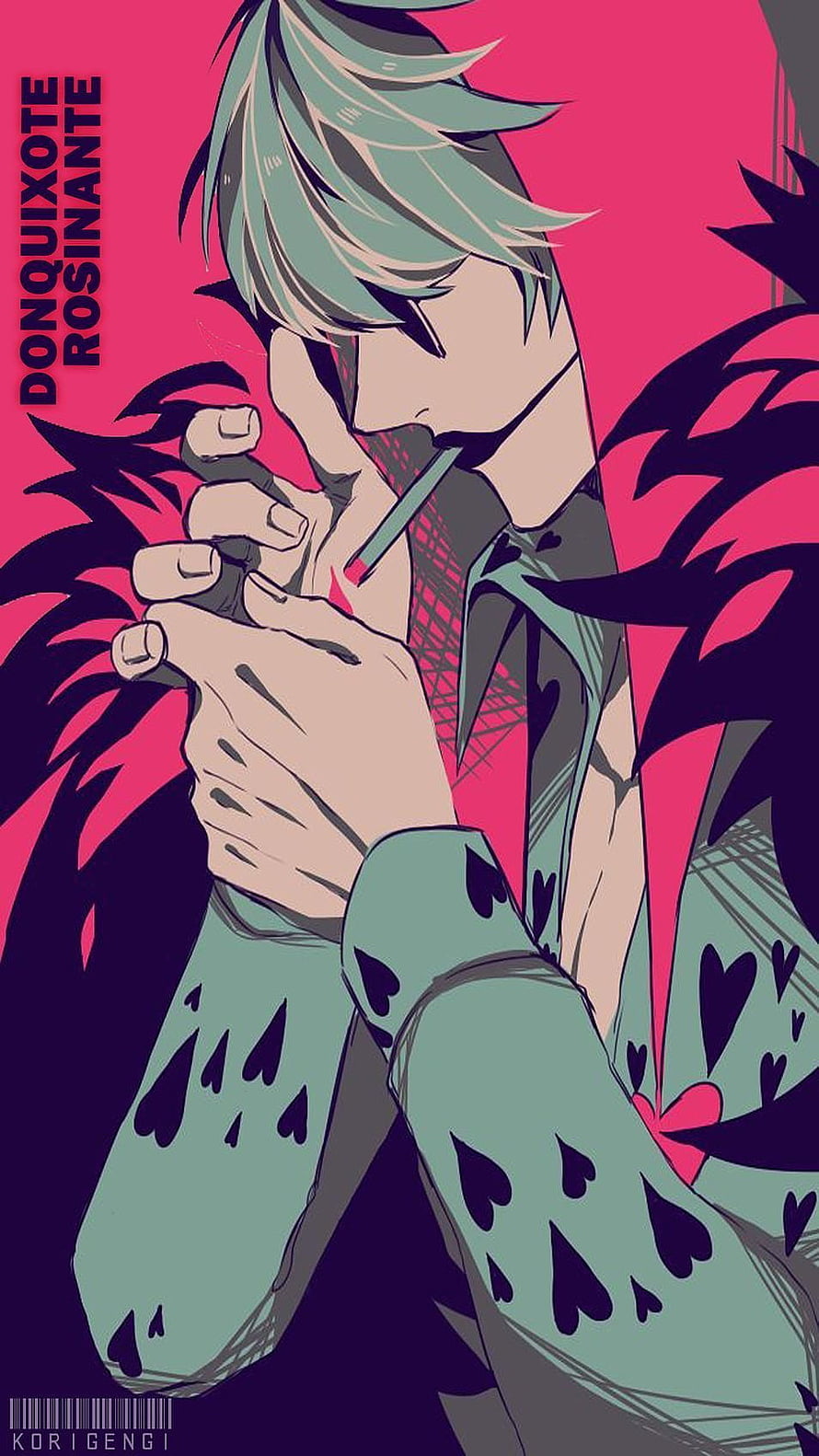 Donquixote Rosinante from One Piece in a stylized anime illustration with a pink background HD phone wallpaper