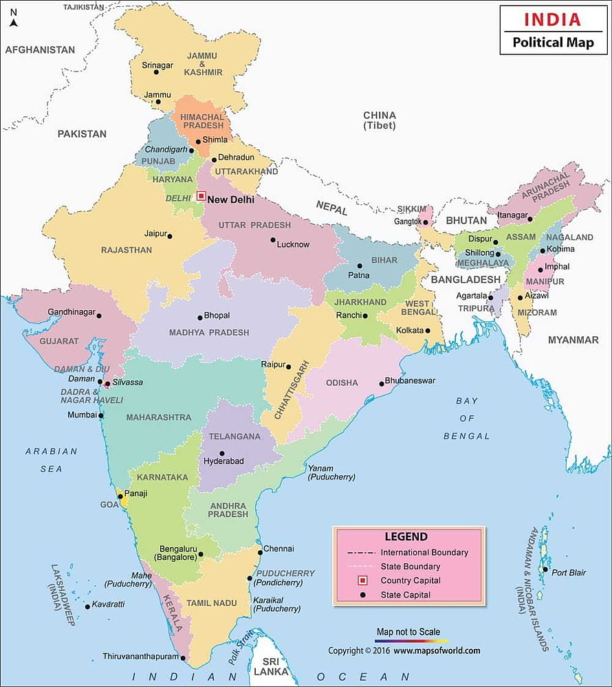 Political Map of India Showing States, Capitals, and Neighboring Countries HD phone wallpaper