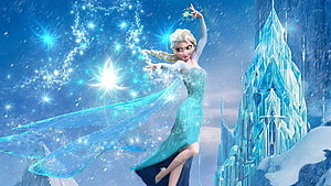 Elsa from Frozen Creating Her Majestic Ice Palace with Magical Snow Powers HD wallpaper