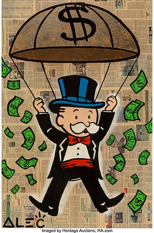 Alec Monopoly Cartoon Character Parachuting With Dollar Bills HD phone wallpaper