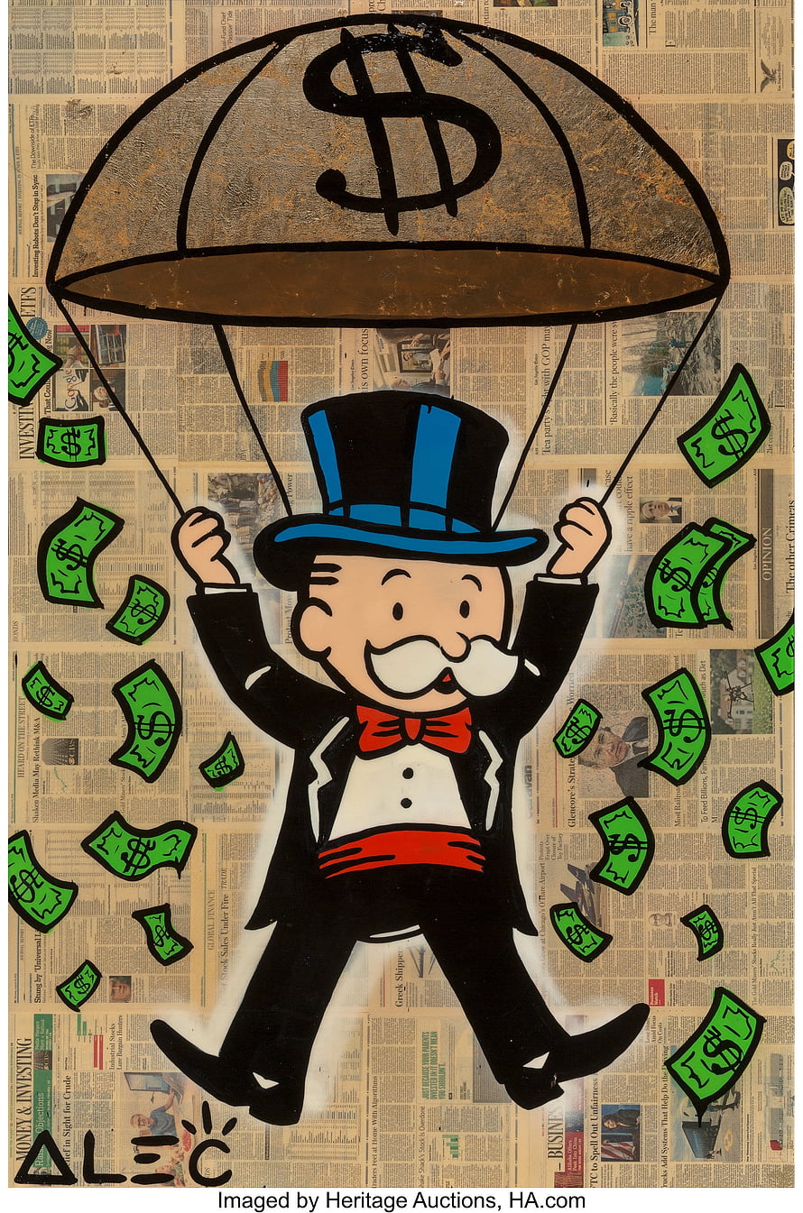 Alec Monopoly Cartoon Character Parachuting With Dollar Bills HD phone wallpaper