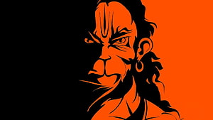 Orange and Black Vector Illustration of a Fierce Warrior with Long Hair and Earring HD wallpaper