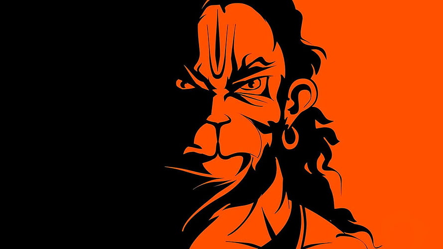 Orange and Black Vector Illustration of a Fierce Warrior with Long Hair and Earring HD wallpaper
