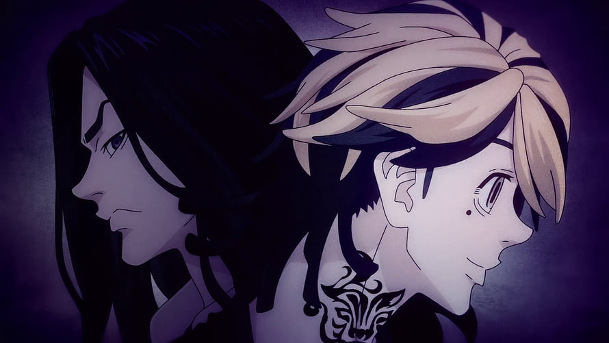 Tokyo Revengers Anime Profile Illustration of Two Characters in Dark Purple Setting HD wallpaper