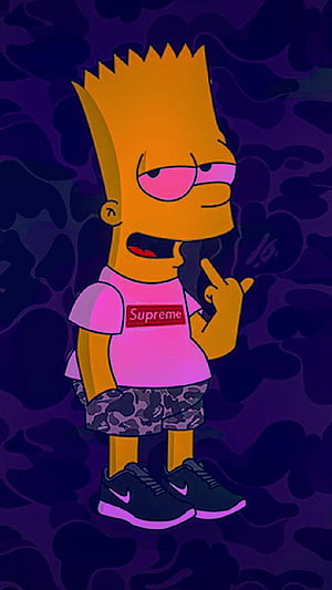 Bart Simpson in Streetwear Style with Supreme Shirt and Nike Sneakers HD phone wallpaper
