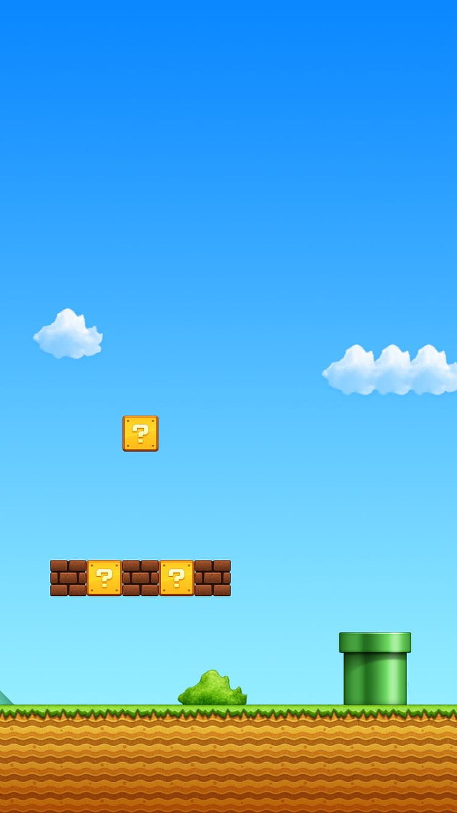 Super Mario Bros Classic Level 1-1 Background with Question Blocks and Green Pipe HD phone wallpaper