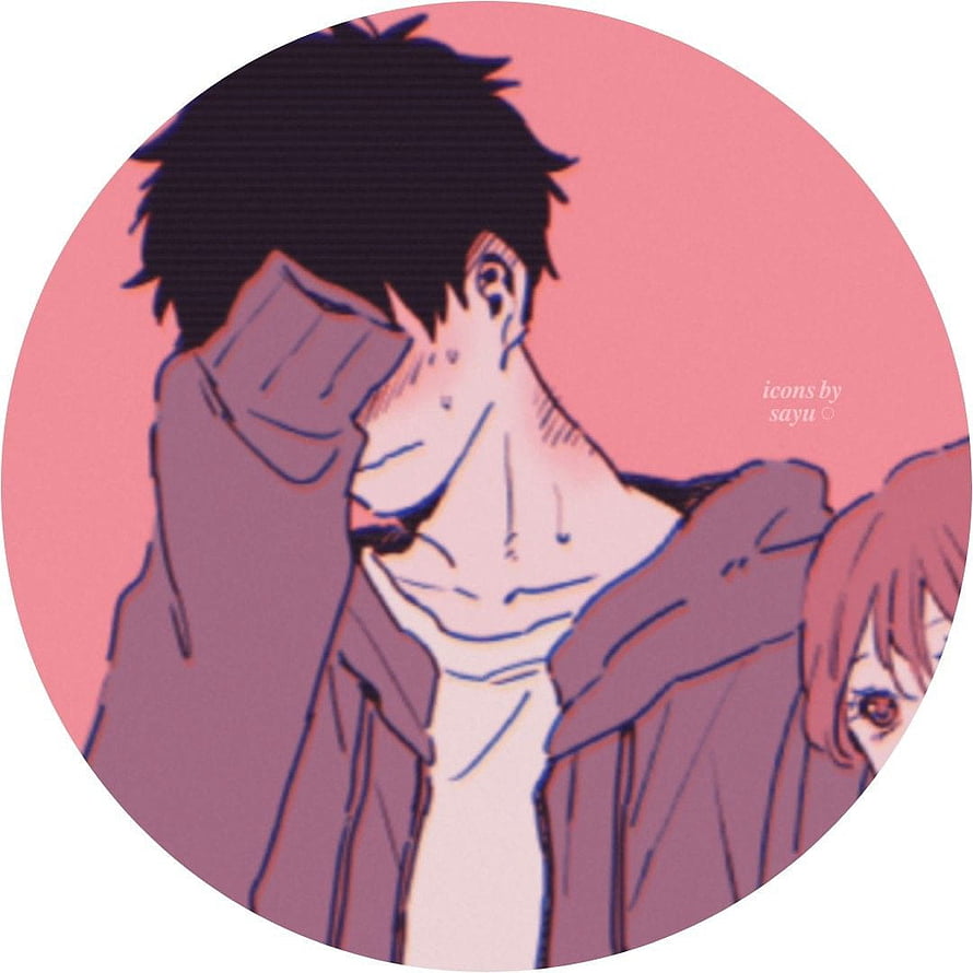 Aesthetic Anime Couple Profile Picture with Soft Pink Background and Minimalist Line Art HD phone wallpaper