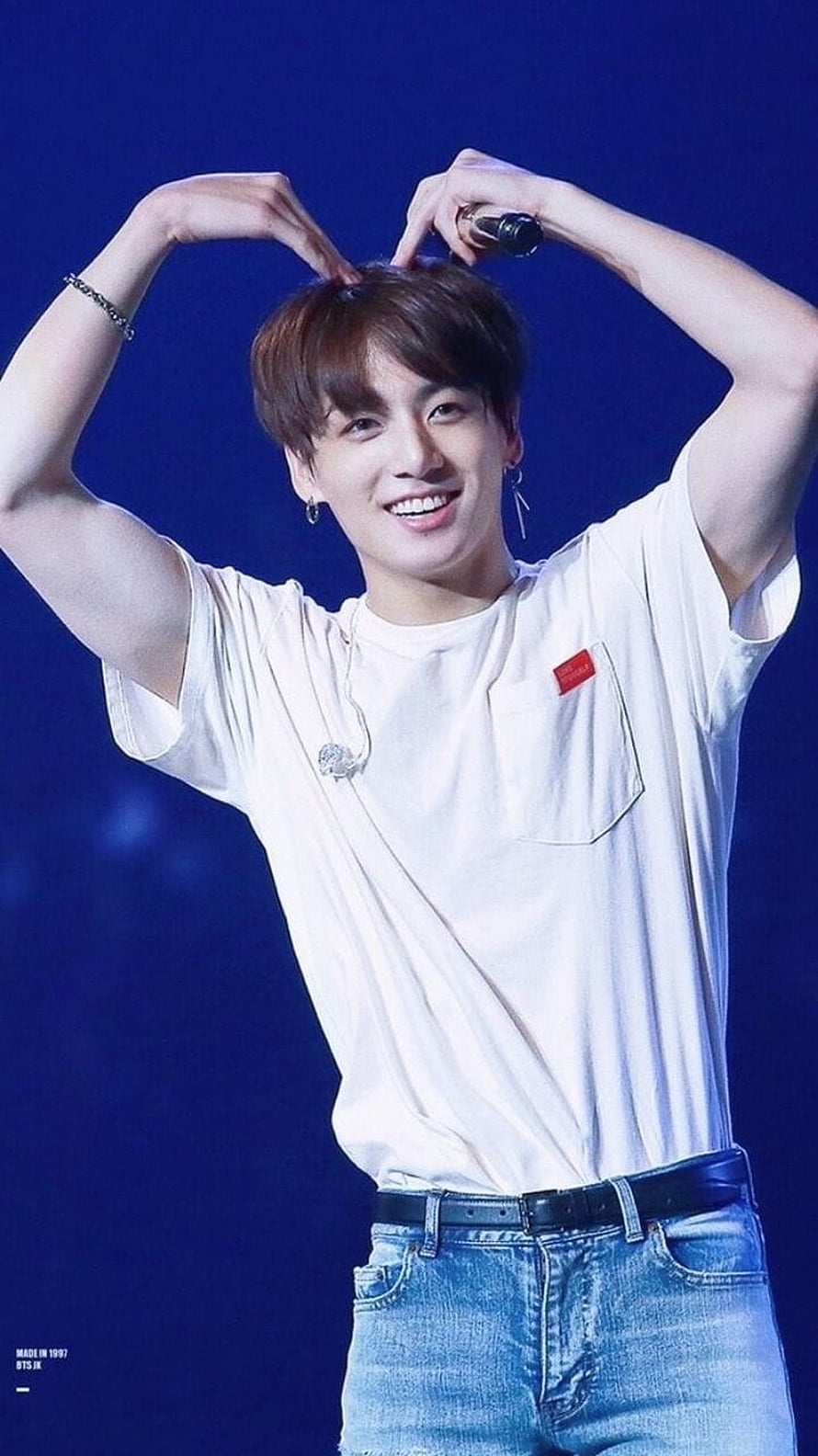 BTS Jungkook Making a Heart Shape with Hands on Stage in White T-Shirt HD phone wallpaper