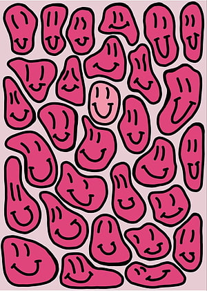 Pink Abstract Smiling Faces Pattern with Black Outlines on Light Background HD phone wallpaper