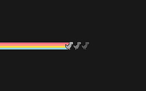 Pixel Art Dinosaur Running With Rainbow Trail On Black Background HD wallpaper