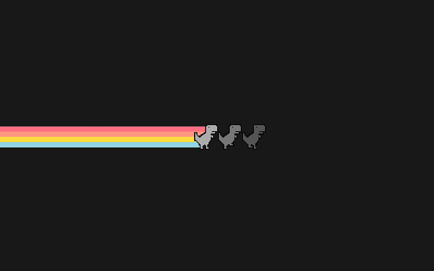 Pixel Art Dinosaur Running With Rainbow Trail On Black Background HD wallpaper