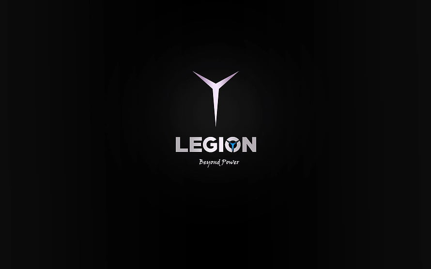 Lenovo Legion Gaming Logo Wallpaper - Minimalist Black Background with Silver Y Symbol and Beyond Power Slogan HD wallpaper