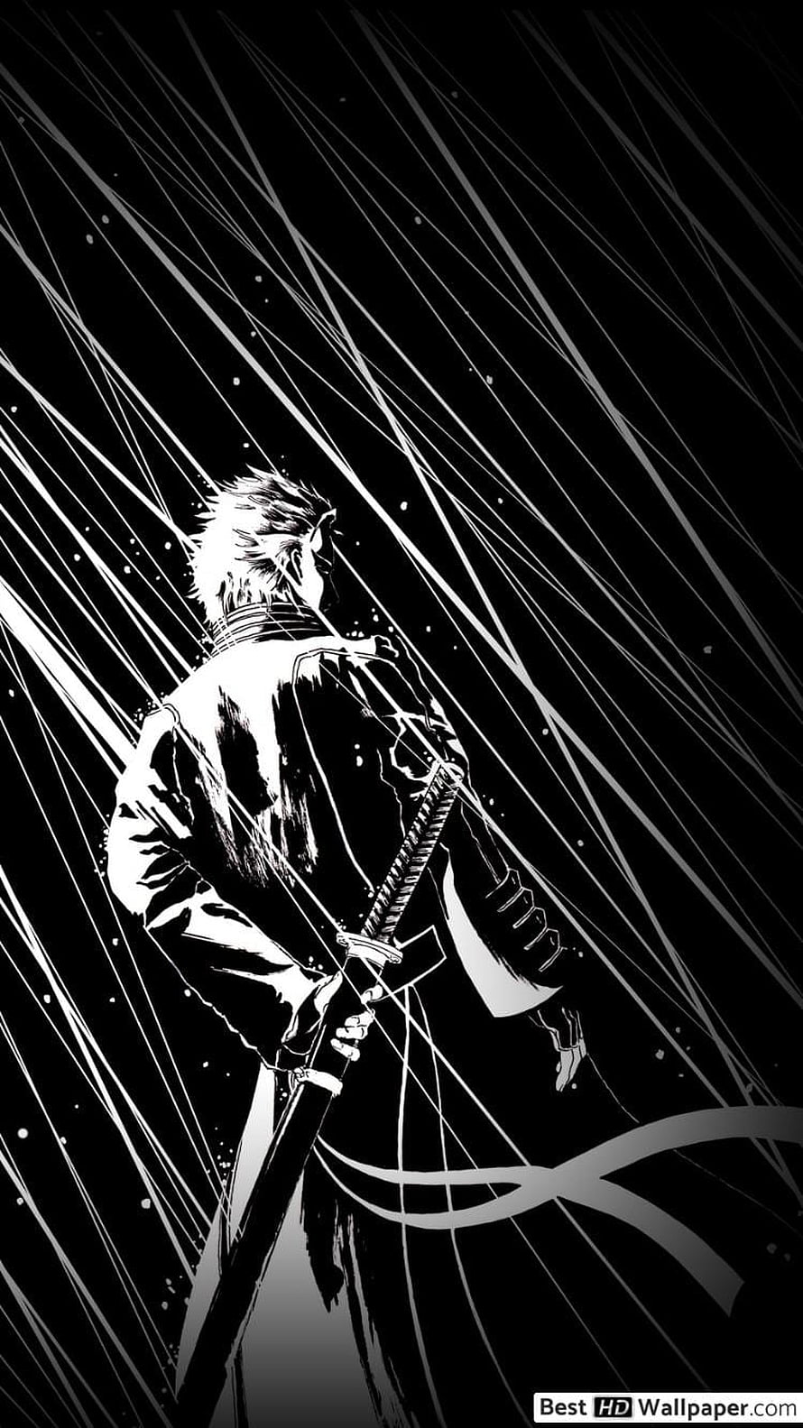 Black and White Anime Samurai Swordsman Standing in Rain with Katana, Devil May Cry Vergil, vergil HD phone wallpaper