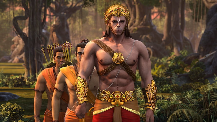 Hanuman and Vanara Army in Lush Forest Setting, The Legend of Hanuman, muscular hanuman HD wallpaper