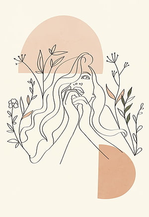 Minimalist continuous line art of a woman with flowing hair and botanical elements, Aesthetic female line art poster woman line drawing flower, aesthetic women face HD phone wallpaper