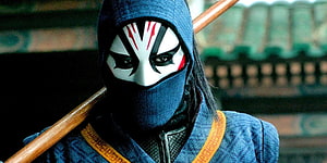 Shang Tsung Death Dealer Character Portrait in Blue Hood and White Mask HD wallpaper