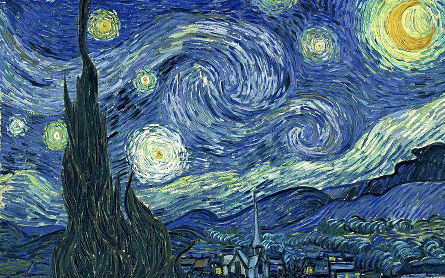 The Starry Night by Vincent van Gogh - Iconic Post-Impressionist Oil Painting of Swirling Night Sky HD wallpaper