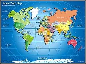 Colorful Political World Map with Country Borders and Ocean Labels HD wallpaper