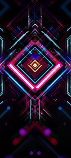 Neon Geometric Diamond Pattern with Cyan and Magenta Glow on Dark Background HD phone wallpaper