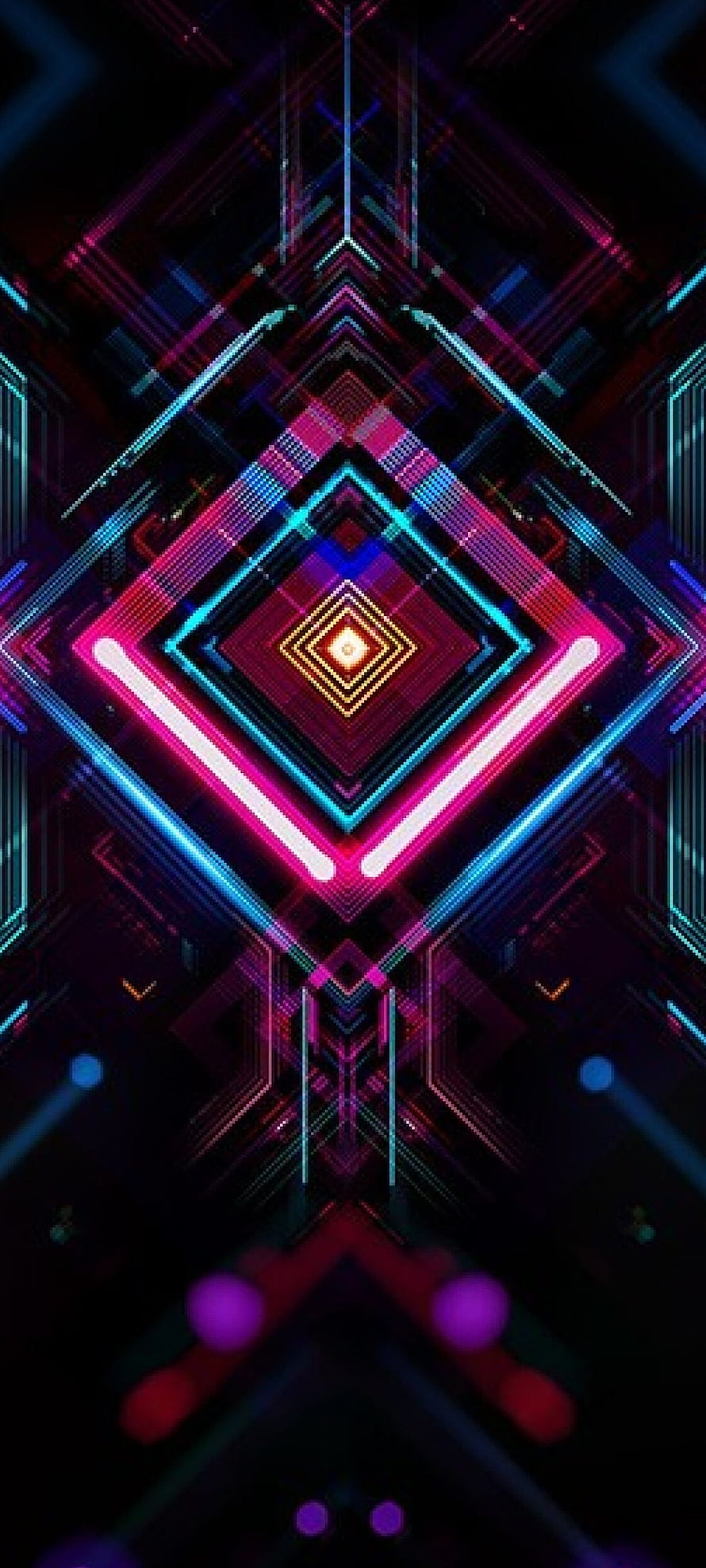 Neon Geometric Diamond Pattern with Cyan and Magenta Glow on Dark Background HD phone wallpaper
