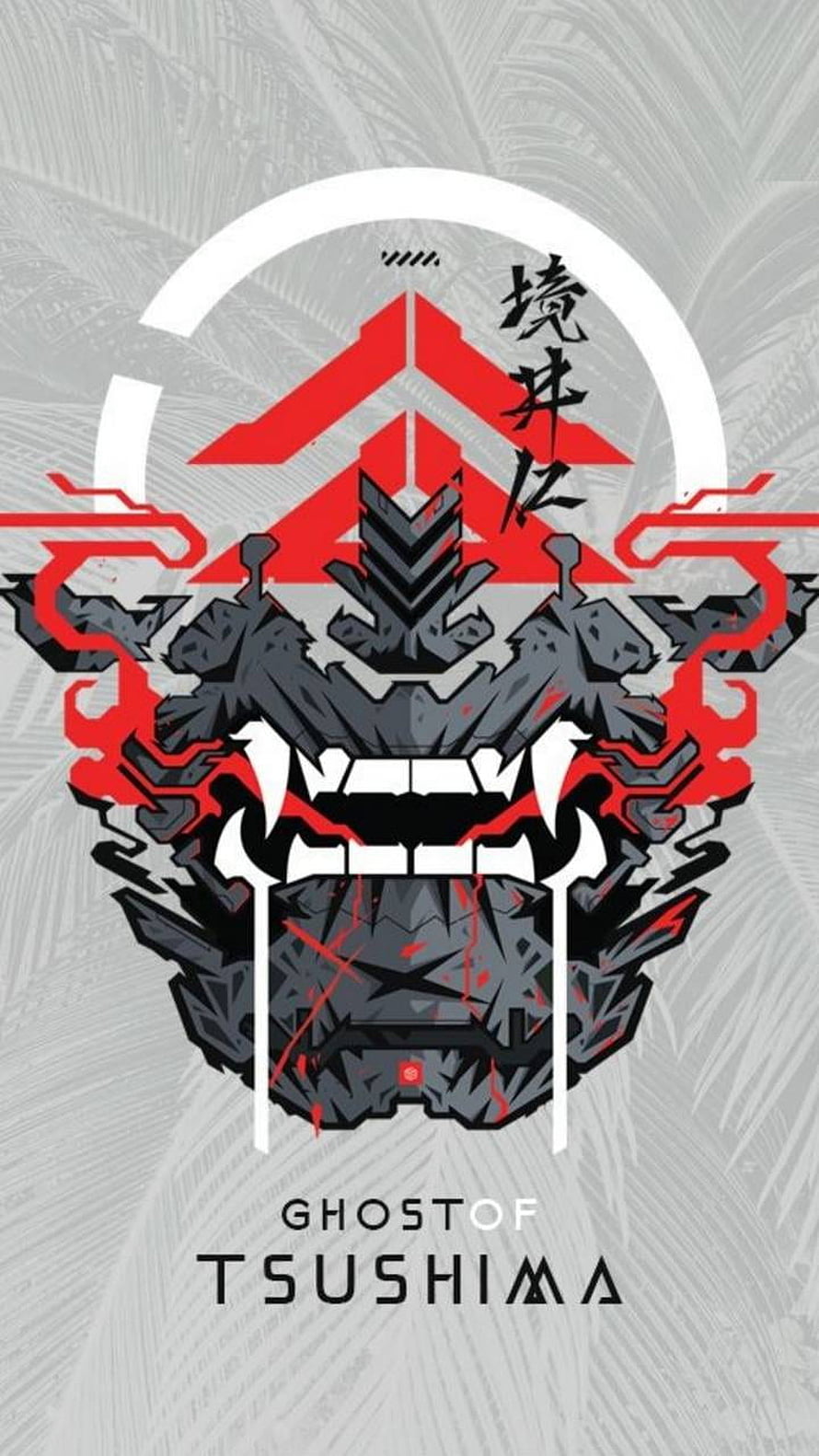 Ghost of Tsushima stylized samurai mask logo wallpaper with red and black geometric design HD phone wallpaper