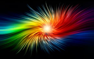 Vibrant Rainbow Light Burst Radiating from a Bright White Core Against a Dark Background HD wallpaper