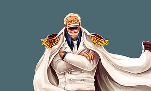 Monkey D. Garp in White Admiral Coat with Golden Epaulettes and Broad Laugh HD wallpaper