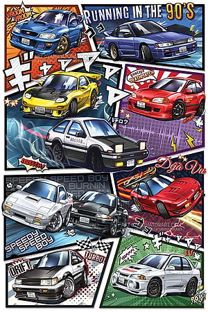 Initial D Manga Style 90s JDM Car Poster Art Print HD phone wallpaper