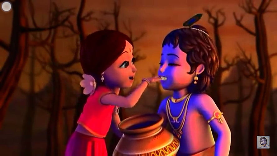 Radha Krishna 3D Animation Wallpaper: Young Deities Sharing a Moment in a Forest HD wallpaper
