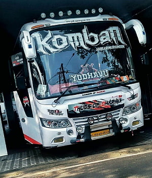 White Komba Bus With Thugs Of Dharami Decals And Custom Windshield Graphics HD phone wallpaper