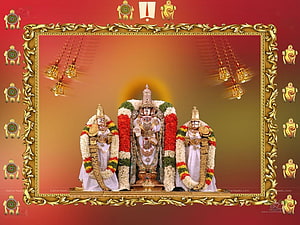 Perumal Deity Ornamented With Flower Garlands In Golden Temple Frame HD wallpaper
