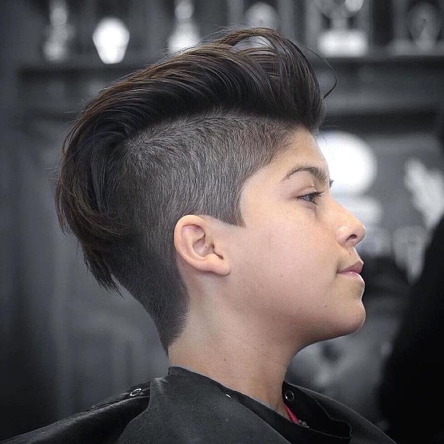 Modern Boy's Undercut Haircut with Textured Pompadour Top in Barbershop HD phone wallpaper