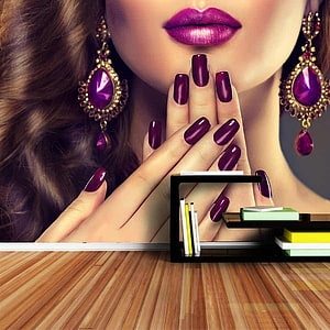 Elegant Woman With Purple Nails And Jewelry Wall Mural For Beauty Salon Decor, ShineHome 3d for 3 d Wall Living Room 3d Nail Beauty Salon Art Walls Paper Mural Rolls TV Shop Store Decor HD phone wallpaper