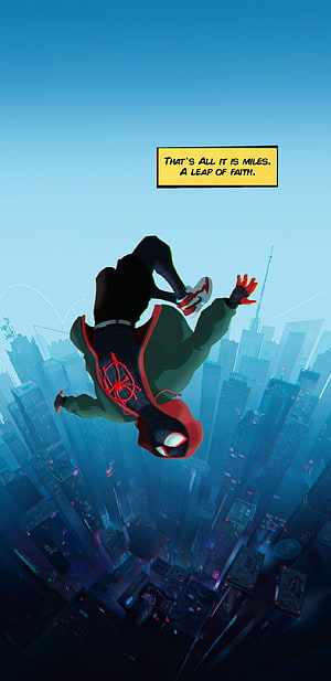 Miles Morales Spider-Man Falling Through City Skyline Animated Wallpaper, Leap Of Faith Spiderman HD phone wallpaper