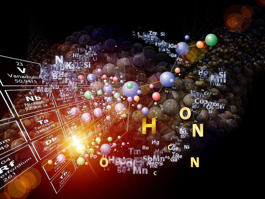 Abstract Periodic Table of Elements with Floating Chemical Symbols and Molecular Structures HD wallpaper
