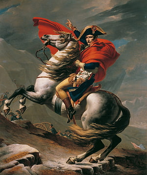Napoleon Crossing the Alps by Jacques-Louis David - Classic Oil Painting of Emperor on Horseback HD phone wallpaper