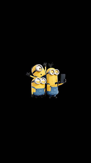 Three Minions Taking a Selfie on Black Background HD phone wallpaper