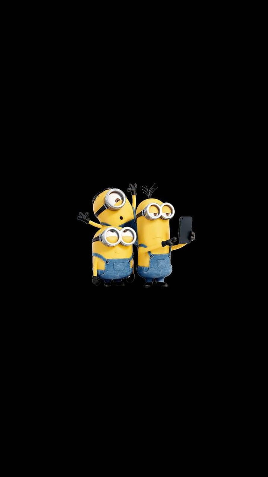 Three Minions Taking a Selfie on Black Background HD phone wallpaper