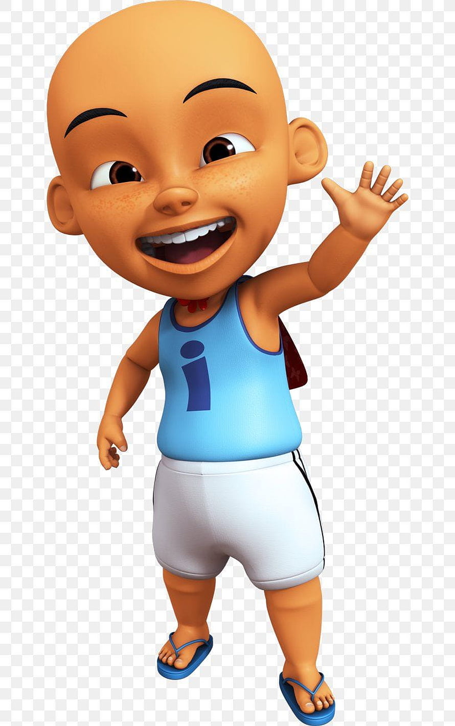 Upin & Ipin 3D Cartoon Character Waving in Blue Tank Top and White Shorts HD phone wallpaper