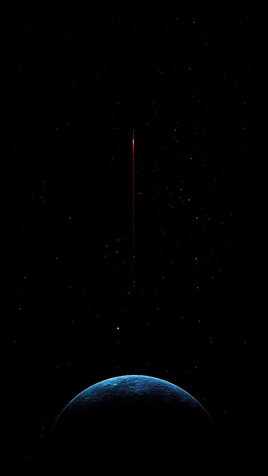 Dark Blue Planet Horizon With Vertical Red Laser Beam In Starry Space HD phone wallpaper