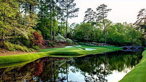 Scenic Golf Course Green With Water Hazard And Stone Bridge HD wallpaper