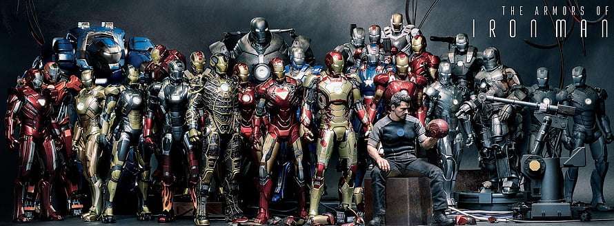 Tony Stark Sitting With All Iron Man Suits Collection Display, Iron Man Bleeding Edge Armor, all iron man suits HD wallpaper